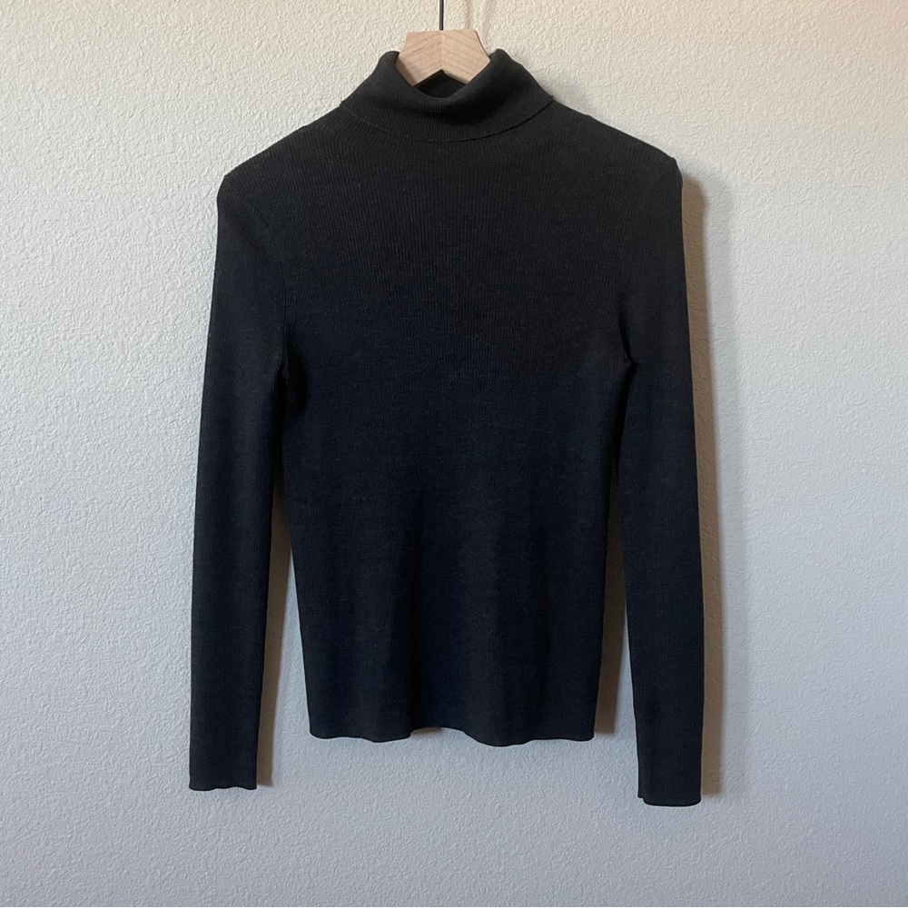 Jenni Kayne 100% Wool Ribbed Knit Turtleneck Sweater Sz:XS Dark Gray